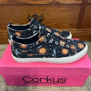 Corkys Celestial Sun and Moon Sneakers - Navy Blue, Orange and Yellow